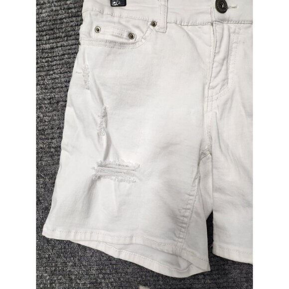 Supplies Womens Jean Shorts 4 White Denim Logo Distressed Mid Rise Flat Front - Picture 2 of 9
